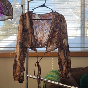 Silky wrap tied blouse